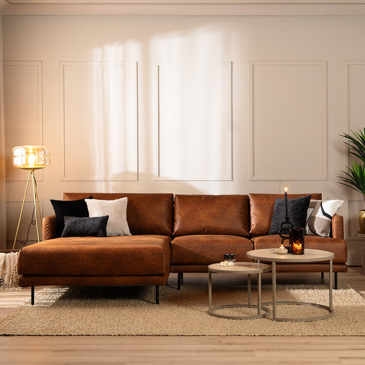 Industriële hoekbank Denver cognac eco-leer links