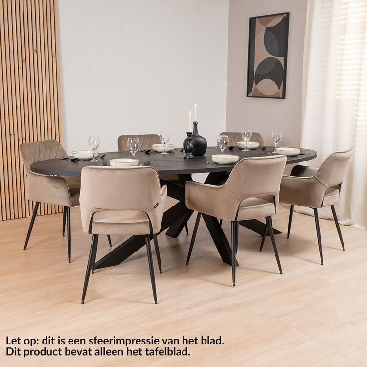 Tafelblad ovaal visgraat Nina PVC zwart 240 x 110 cm