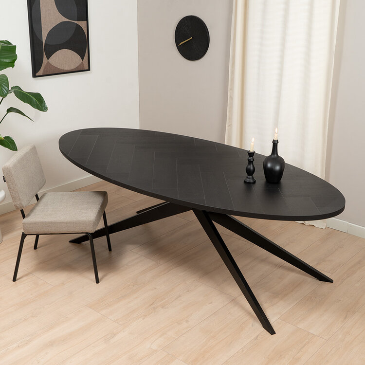 Visgraat eettafel zwart ovaal Ilva PVC 240 x 110 cm