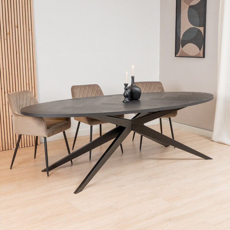 Visgraat eettafel zwart ovaal Ilva PVC 240 x 110 cm