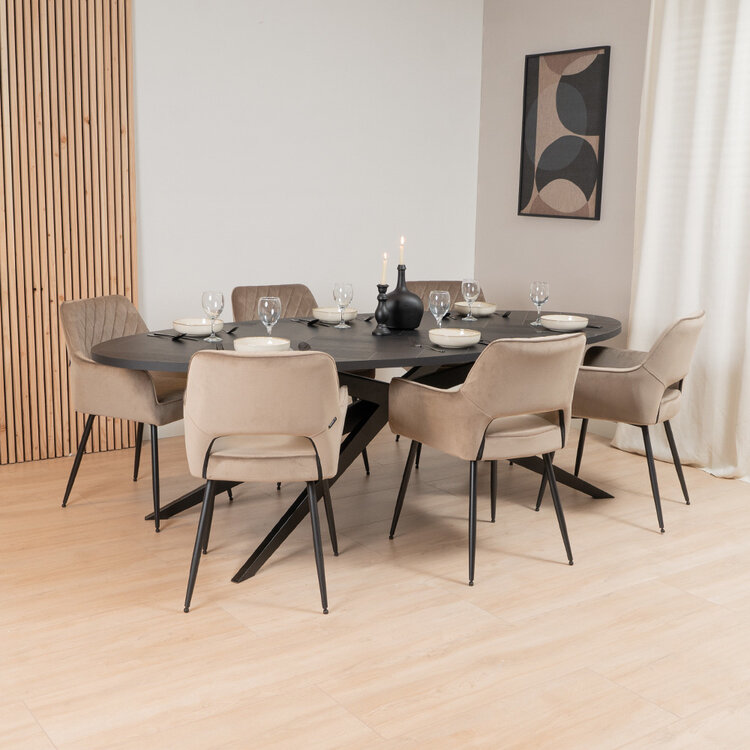 Visgraat eettafel zwart ovaal Ilva PVC 240 x 110 cm