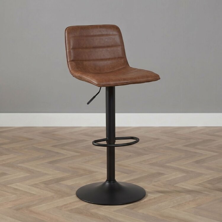 Industriële barkruk Boston leer cognac 60-76 cm - draaibaar
