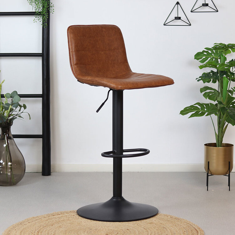 Industriële barkruk Boston leer cognac 60-76 cm - draaibaar