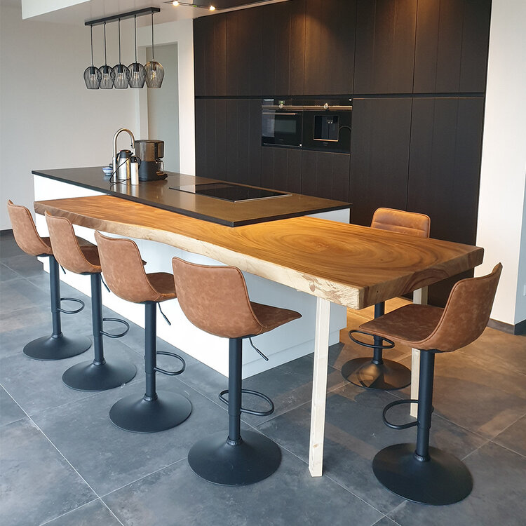 Industriële barkruk Boston leer cognac 60-76 cm - draaibaar