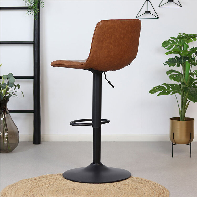 Industriële barkruk Boston leer cognac 60-76 cm - draaibaar