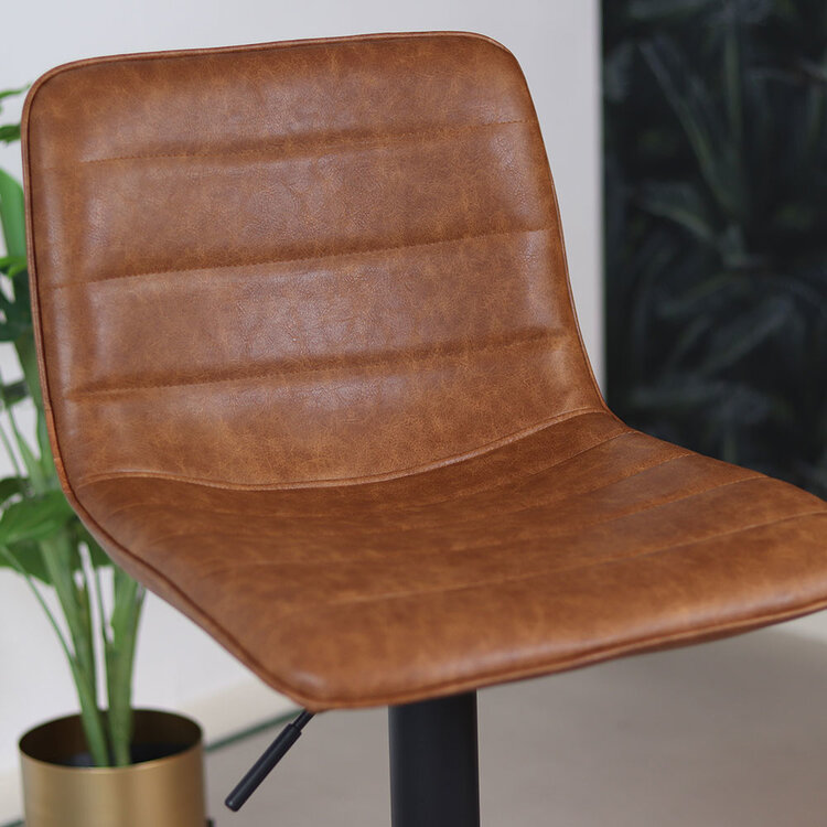 Industriële barkruk Boston leer cognac 60-76 cm - draaibaar