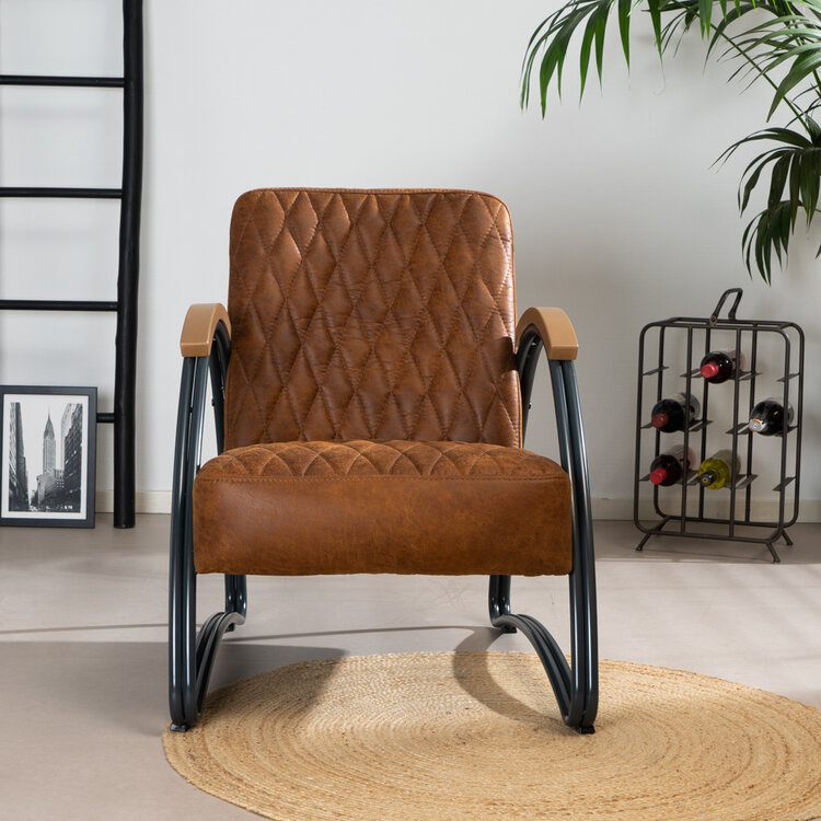 Industriële fauteuil Ivy eco-leer cognac