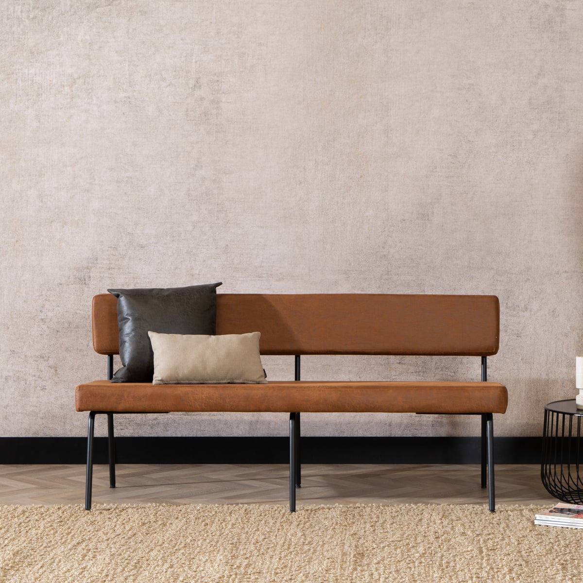 Industriële eetkamerbank Espen cognac eco-leer 160 cm
