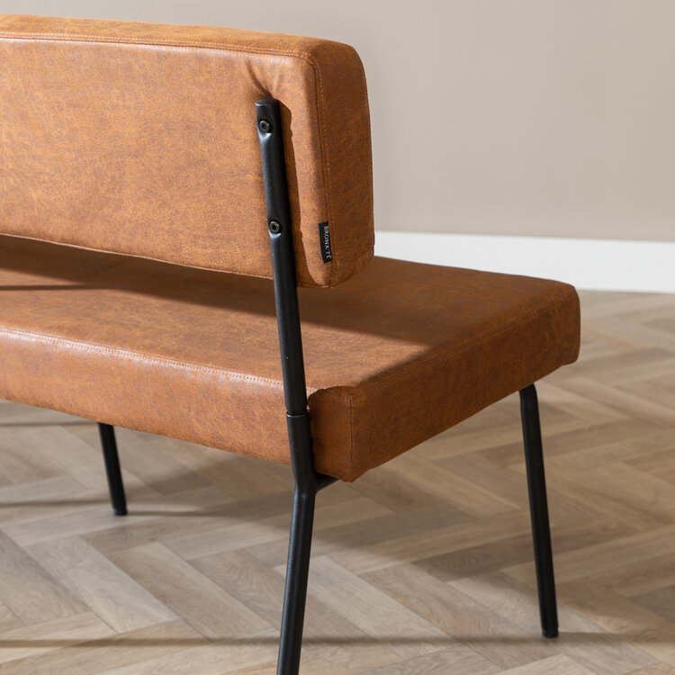 Industriële eetkamerbank Espen cognac eco-leer 160 cm