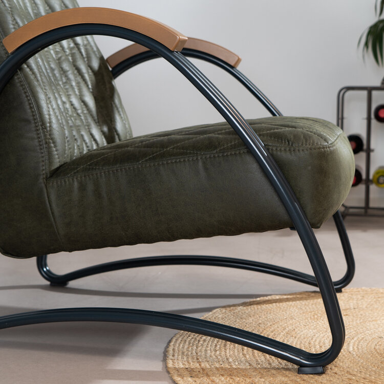 Industriële fauteuil Ivy eco-leer olijfgroen