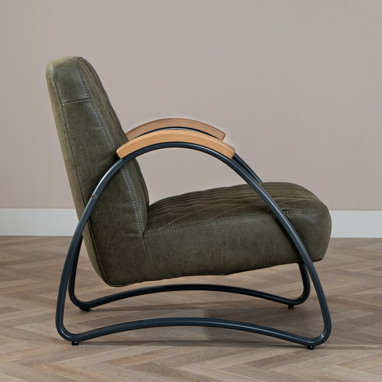 Industriële fauteuil Ivy eco-leer olijfgroen