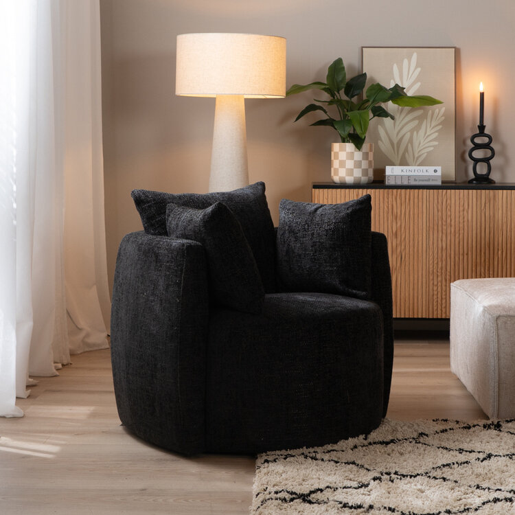 Fauteuil Ruby chenille stof zwart