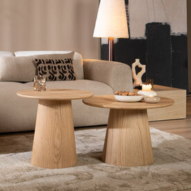 Salontafels Ash set van 2 Ø50 en Ø62 cm blank eiken