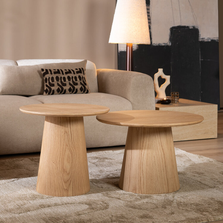 Salontafels Ash set van 2 Ø50 en Ø62 cm blank eiken