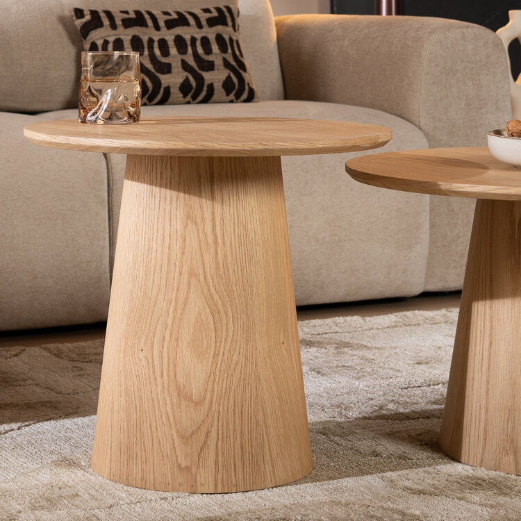 Salontafels Ash set van 2 Ø50 en Ø62 cm blank eiken
