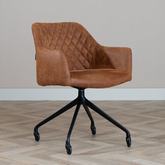 Eetkamerstoel met wieltjes Levi cognac eco-leer