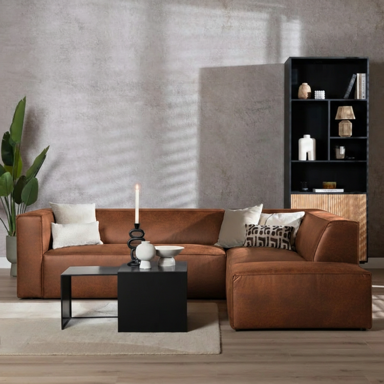 Industriële hoekbank Memphis eco-leer cognac rechts