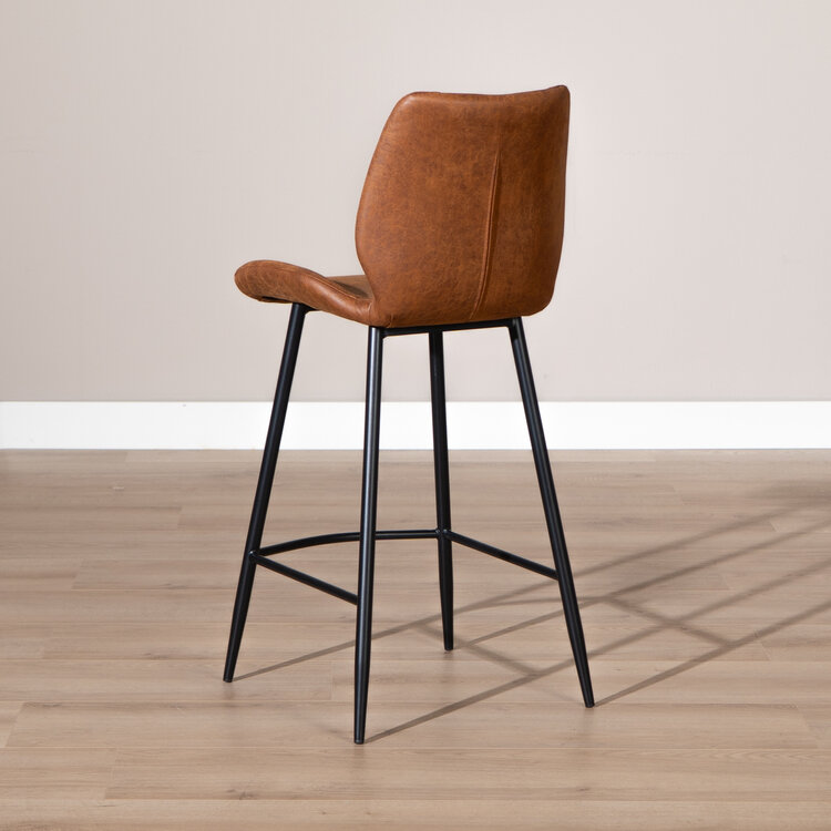 Industriële barkruk Barrel cognac eco-leer 69 cm