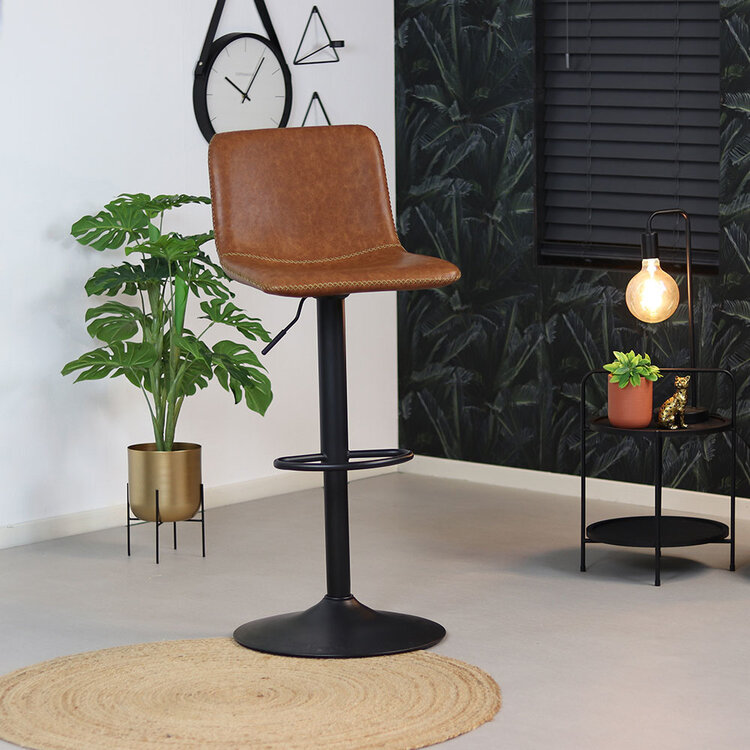 Industriële Barkruk Texas draaibaar eco-leer cognac 60-76cm