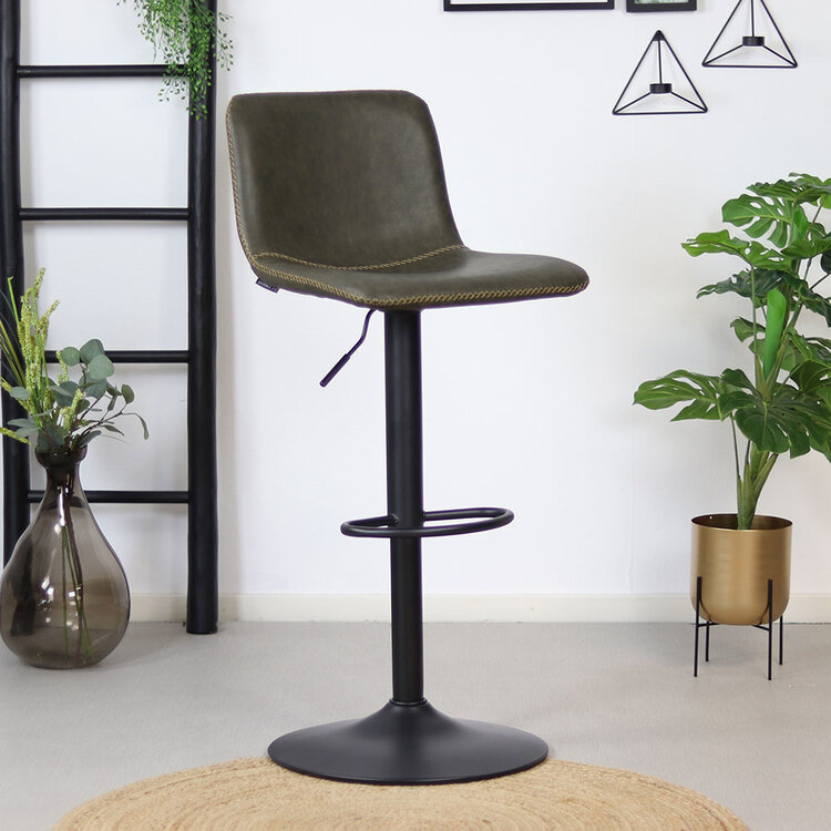 Industriële Barkruk Texas draaibaar eco-leer olijfgroen 60-76cm