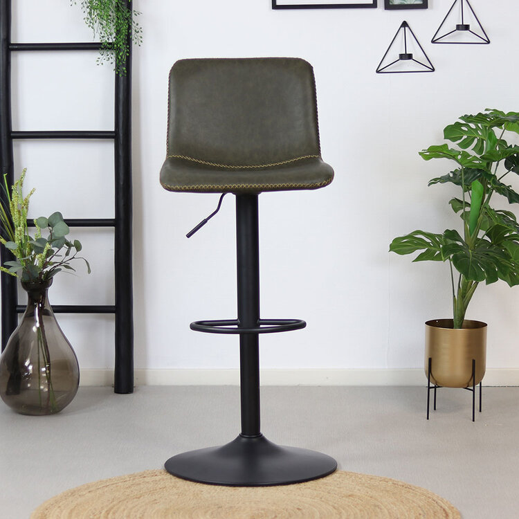 Industriële Barkruk Texas draaibaar eco-leer olijfgroen 60-76cm