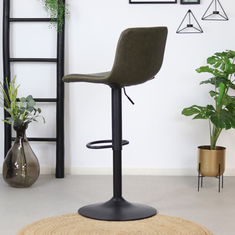 Industriële Barkruk Texas draaibaar eco-leer olijfgroen 60-76cm