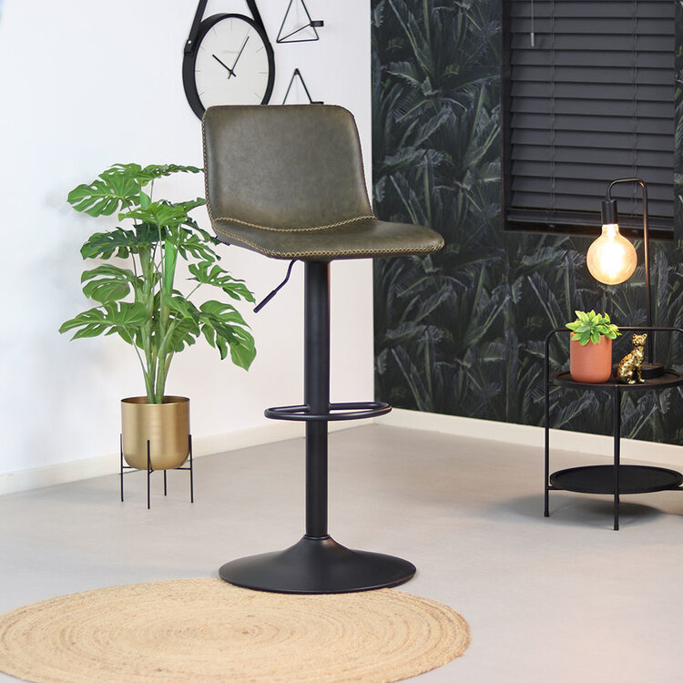 Industriële Barkruk Texas draaibaar eco-leer olijfgroen 60-76cm