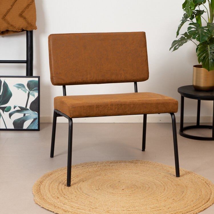 Industriële fauteuil Espen cognac eco-leer