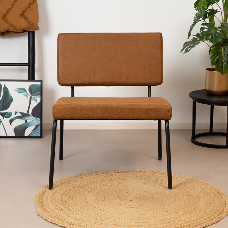 Industriële fauteuil Espen cognac eco-leer