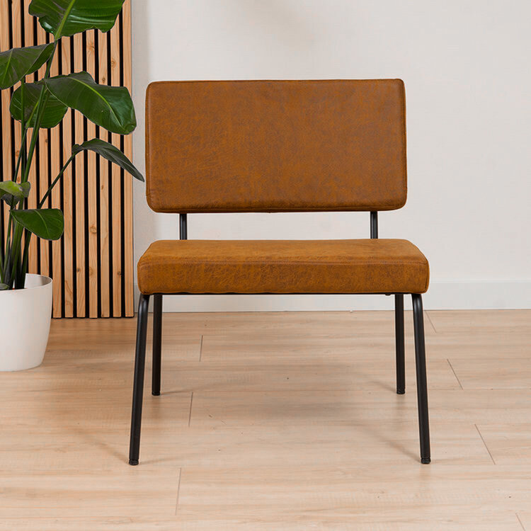 Industriële fauteuil Espen cognac eco-leer