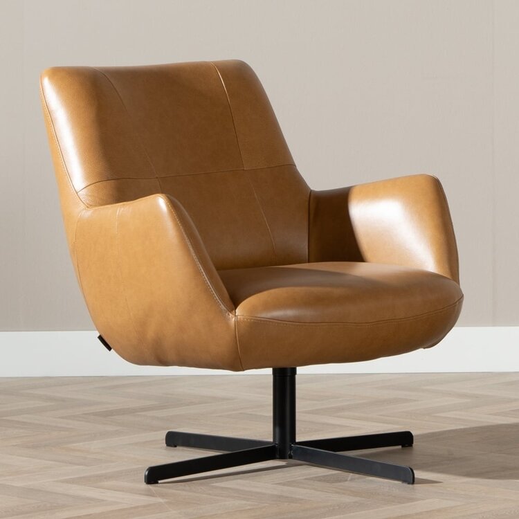 Fauteuil Stella draaibaar leer cognac
