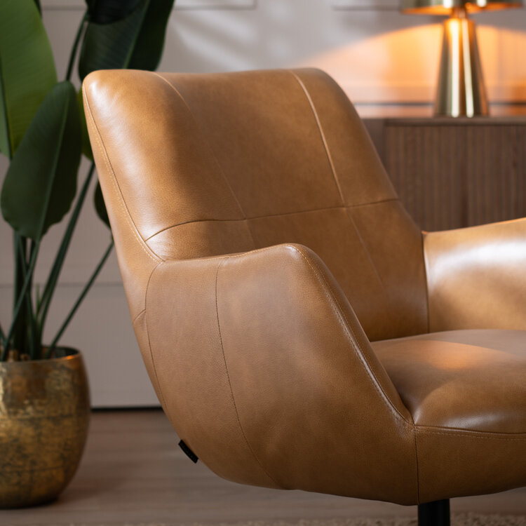 Fauteuil Stella draaibaar leer cognac