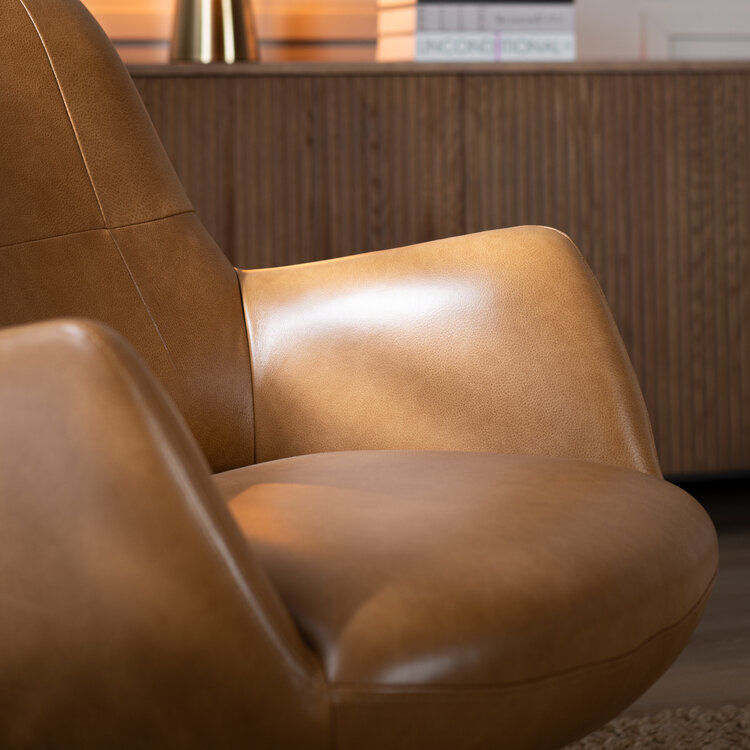 Fauteuil Stella draaibaar leer cognac