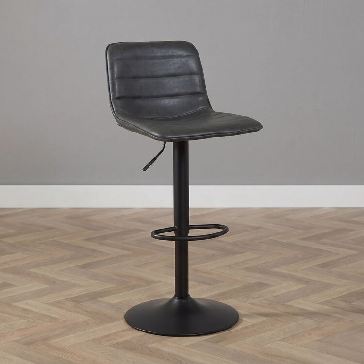 Industriële barkruk Boston leer antraciet 60-76 cm - draaibaar