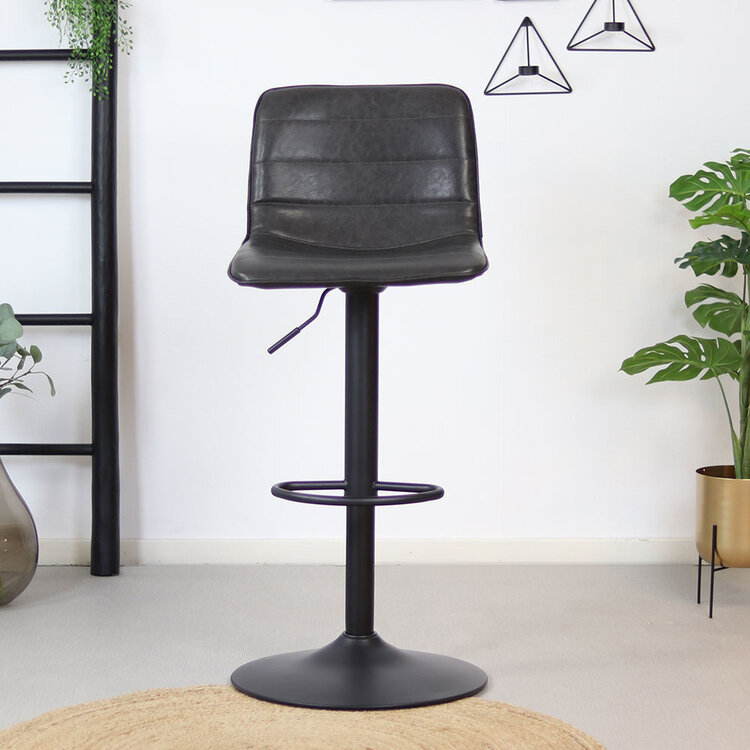 Industriële barkruk Boston leer antraciet 60-76 cm - draaibaar