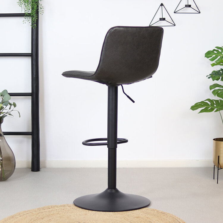 Industriële barkruk Boston leer antraciet 60-76 cm - draaibaar