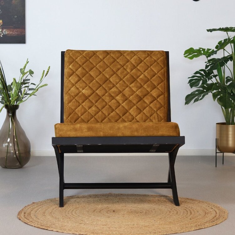 Design fauteuil Madrid velvet okergeel