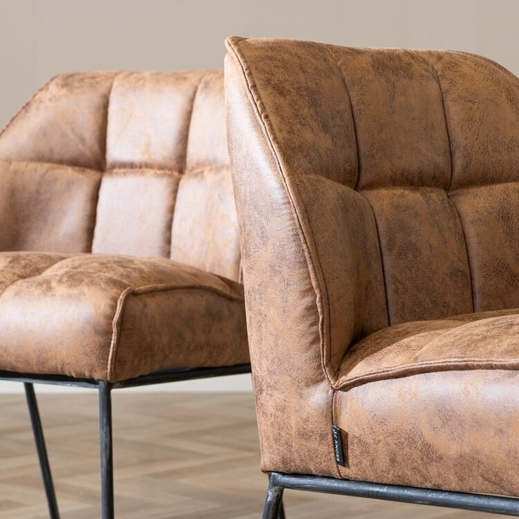 Industriële eetkamerstoel Abel cognac