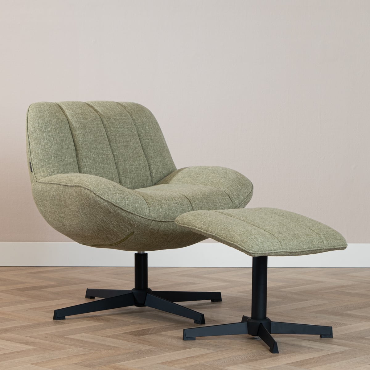 Draaifauteuil met hocker Santa linnen olijfgroen