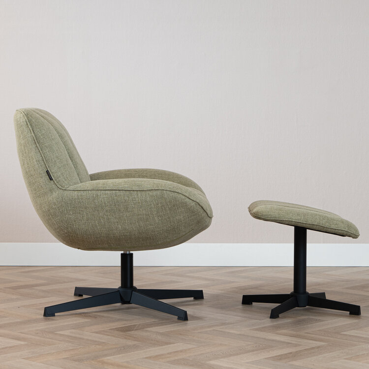 Draaifauteuil met hocker Santa linnen olijfgroen