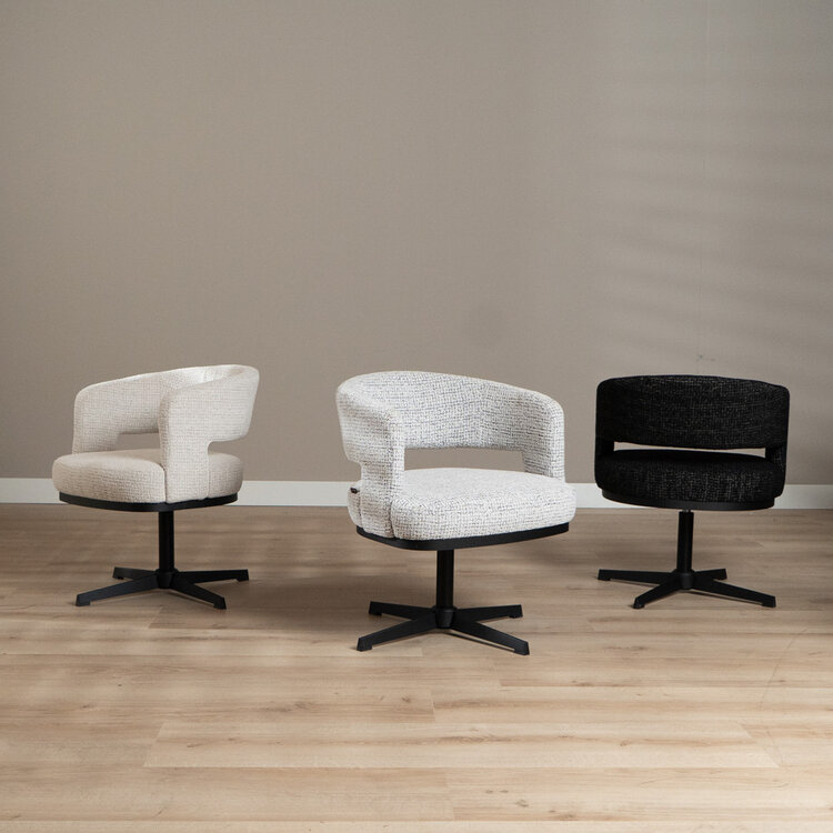 Draaifauteuil Gino gemêleerde stof off white/zwart