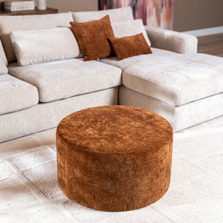 Poef Elle rond chenille koper ø70 cm