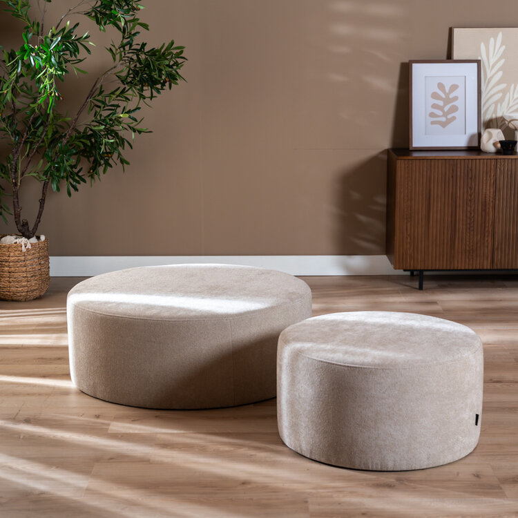 Poef Blair rond chenille beige ø100 cm