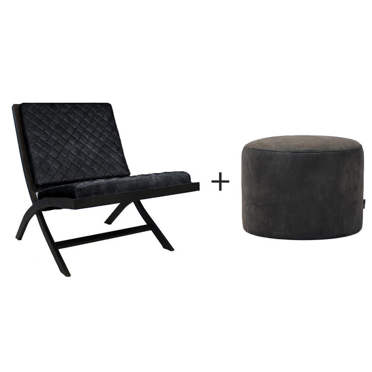 Design fauteuil Madrid en poef Beau velvet antraciet