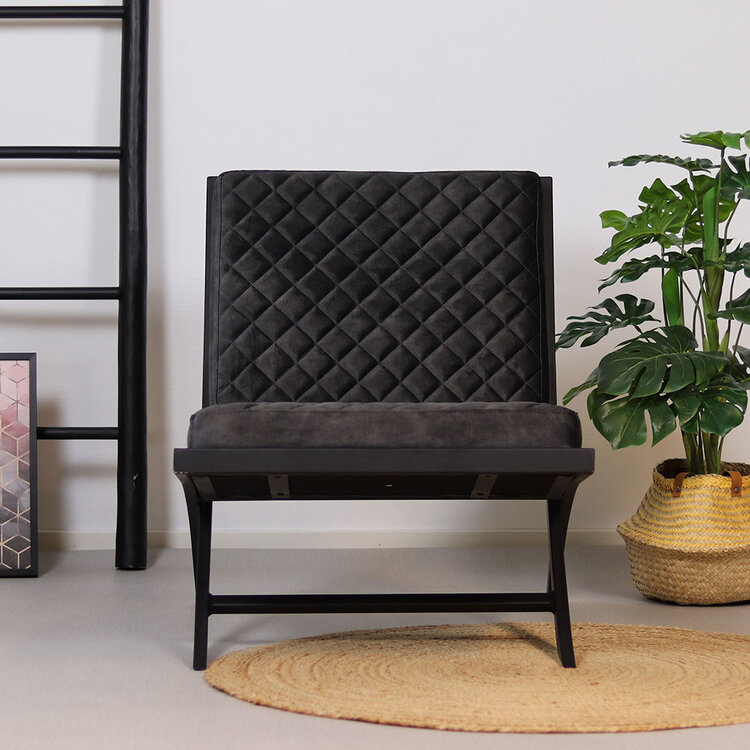 Design fauteuil Madrid en poef Beau velvet antraciet
