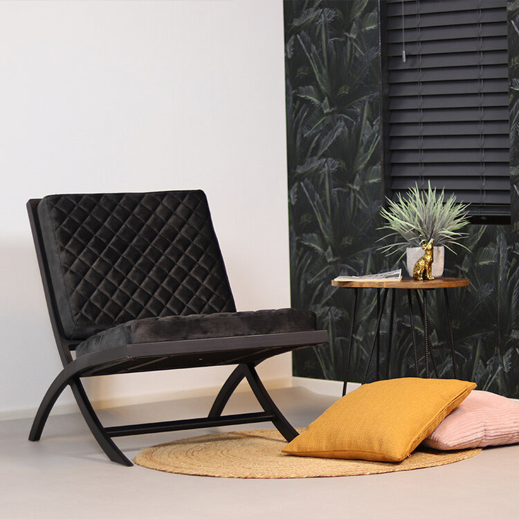 Design fauteuil Madrid en poef Beau velvet antraciet