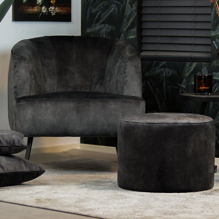 Design fauteuil Madrid en poef Beau velvet antraciet