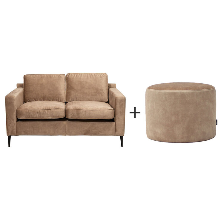 Velvet bank 2-zits Florida en velvet poef Beau taupe