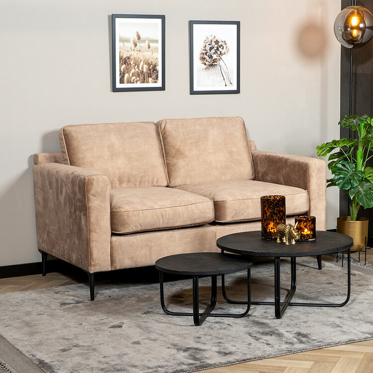 Velvet bank 2-zits Florida en velvet poef Beau taupe
