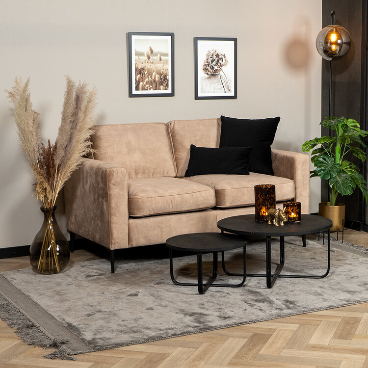 Velvet bank 2-zits Florida en velvet poef Beau taupe